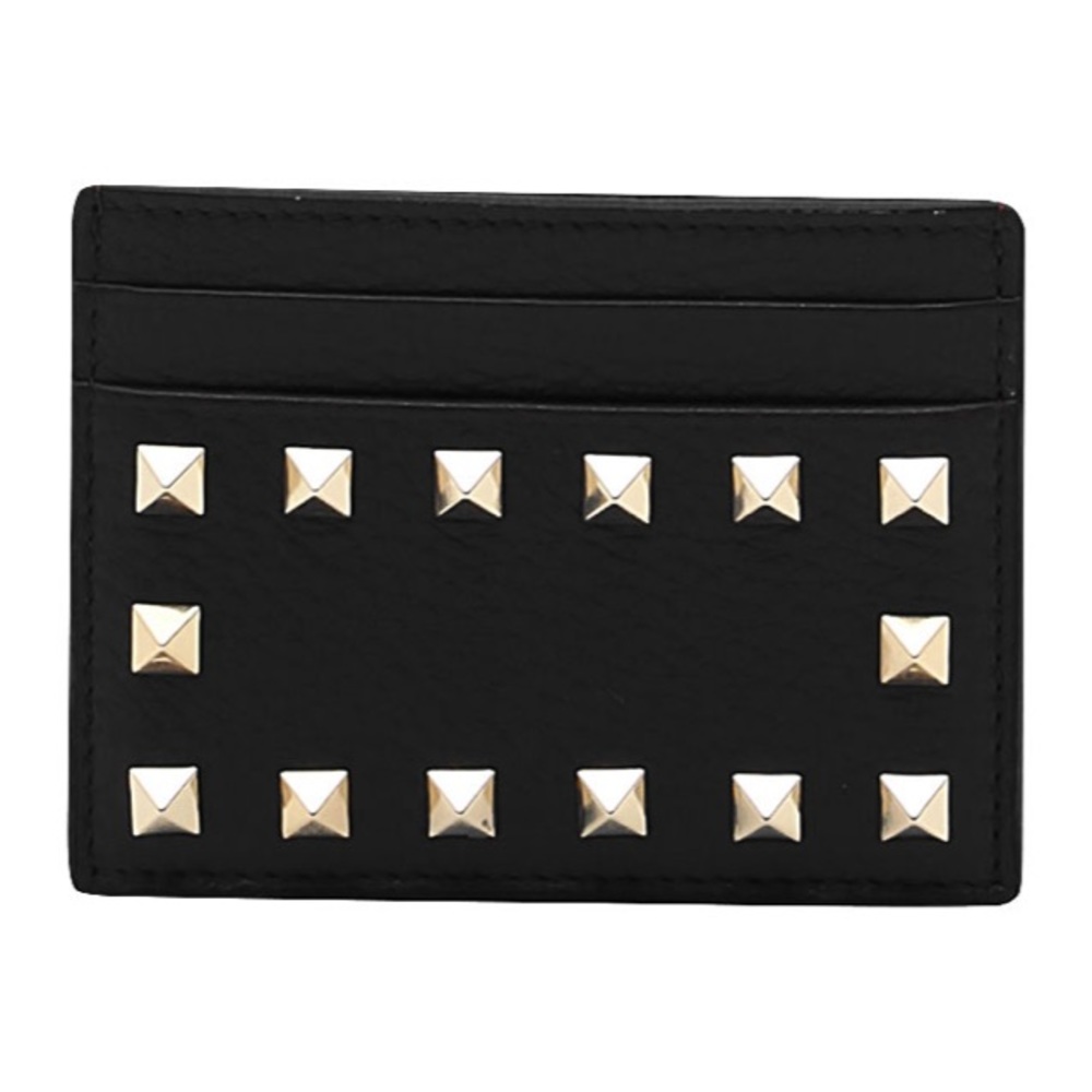 Valentino Black Leather Studded Card Holder